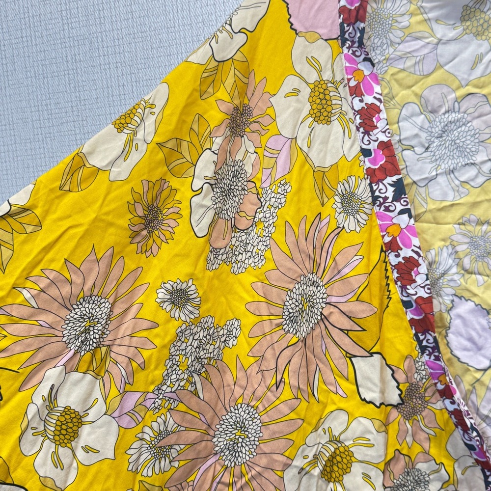 Anthropologie Khai Kimono‎ Wrap Top Womens Yellow Floral Boho Festival 70s Retro - Picture 3 of 6